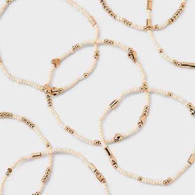 Heart Beaded Bracelet Set 7pc - Universal Thread™ Ivory: Pull-On Stretch Bracelets, Glass & Acrylic, Heart Shape, 2.2" Length 3 Heart Beaded Bracelet Set 7pc - Universal Thread™ Ivory: Pull-On Stretch Bracelets, Glass & Acrylic, Heart Shape, 2.2" Length - Image 3