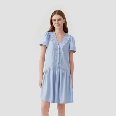 Women's Short Sleeve Lace Trim Mini A-Line Dress - Universal Thread™ Light Blue 3 Women's Short Sleeve Lace Trim Mini A-Line Dress - Universal Thread™ Light Blue - Image 3
