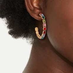 Acrylic Stone Embellished Hoop Earrings - Universal Thread™ Red/Green/Pink/Blue