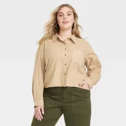 Women's Long Sleeve Button-Down Cropped Shirt - Universal Thread™ -Universal Thread Shop GUEST bbc0f3c5 9e21 4a74 9386 c229b0a5b4ac