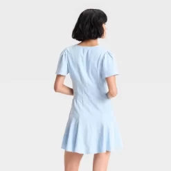 Women's Short Sleeve Button-Front Mini A-Line Dress - Universal Thread™