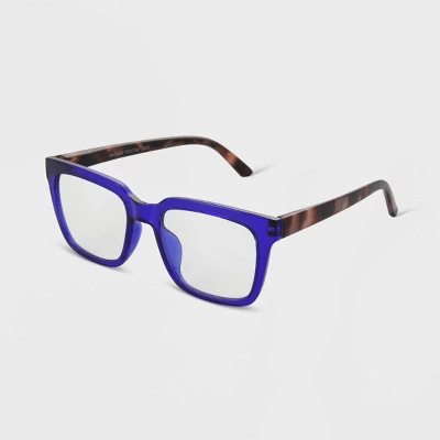 Women's Tortoise Print Gloss Plastic Square Blue Light Filtering Glasses - Universal Thread™ Blue 1 Women's Tortoise Print Gloss Plastic Square Blue Light Filtering Glasses - Universal Thread™ Blue