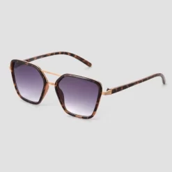 Women's Tortoise Shell Print Plastic Aviator Sunglasses - Universal Thread™ Gold