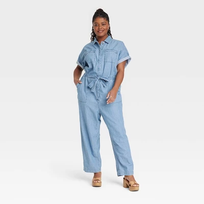 Women's Button-Front Short Sleeve Boilersuit - Universal Thread™ Indigo 4 Women's Button-Front Short Sleeve Boilersuit - Universal Thread™ Indigo - Image 4