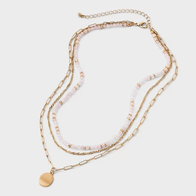 Rose Quartz And Medallion Charm Beaded Necklace - Universal Thread™ Gold 2 Rose Quartz And Medallion Charm Beaded Necklace - Universal Thread™ Gold - Image 2