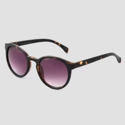 Women's Tortoise Shell Print Narrow Geo Round Sunglasses - Universal Thread™ Brown