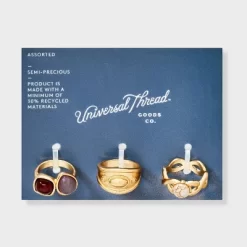 Howlite And Lepidolite Stone Embellished Ring Set 3pc - Universal Thread™ Gold