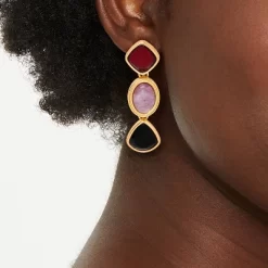 Mixed Lepidolite Stone Drop Earrings - Universal Thread™ Maroon/Pink/Black