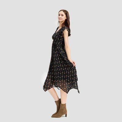 Women's Flutter Cap Sleeve Midi A-Line Dress - Universal Thread™ Black Floral 2 Women's Flutter Cap Sleeve Midi A-Line Dress - Universal Thread™ Black Floral - Image 2