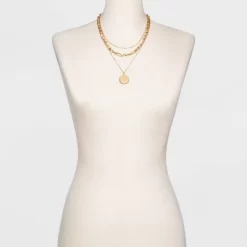 Disc Charm And Chain Layered Necklace - Universal Thread™ Gold