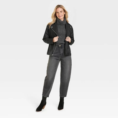 Women's Oversized Faux Leather Moto Jacket - Universal Thread™ Black 2 Women's Oversized Faux Leather Moto Jacket - Universal Thread™ Black - Image 2