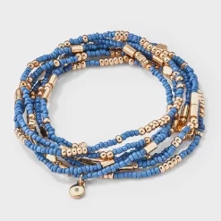 Floral Beaded Bracelet Set 7pc - Universal Thread™ Blue: Glass Acrylic Zinc Alloy Stretch Jewelry -Universal Thread Shop GUEST df32eca4 46af 43b7 88e7 a34851dceb16