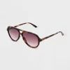 Women's Tortoise Print Shiny Plastic Metal Aviator Sunglasses - Universal Thread™ Dark Brown