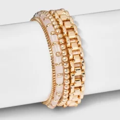 Mixed Bead And Chain Semi-Precious Rose Quartz Bracelet Set 4pc - Universal Thread™ Light Pink: Iron, Acrylic, Zinc Alloy