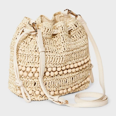 Straw Beaded Drawstring Crossbody Bag - Universal Thread™ Light Beige: Knit Paper Straw, Unstructured 2 Straw Beaded Drawstring Crossbody Bag - Universal Thread™ Light Beige: Knit Paper Straw, Unstructured - Image 2