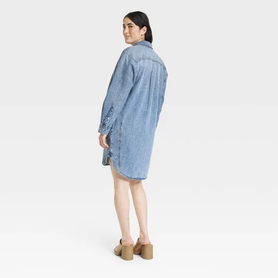 Women's Long Sleeve Denim Mini Shirtdress - Universal Thread™ Blue 1 Women's Long Sleeve Denim Mini Shirtdress - Universal Thread™ Blue