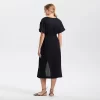 Women's Short Sleeve Tie-Front Slit Midi A-Line Dress - Universal Thread™ Black