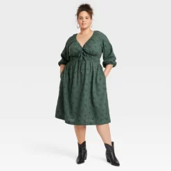 Women's Tie-Front Puff 3/4 Sleeve Midi Dress - Universal Thread™ -Universal Thread Shop GUEST ef40f8d2 50d1 4471 bf0a 7b801b70bd39