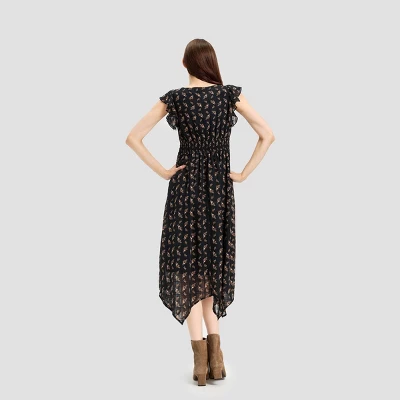 Women's Flutter Cap Sleeve Midi A-Line Dress - Universal Thread™ Black Floral 1 Women's Flutter Cap Sleeve Midi A-Line Dress - Universal Thread™ Black Floral