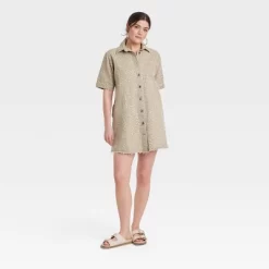 Women's Leopard Denim Mini Shirtdress - Universal Thread™ Tan -Universal Thread Shop GUEST f869330a dddb 45a0 9379 8ad4711f06c3