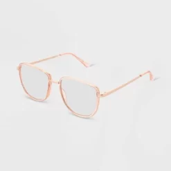 Women's Shiny Metal Square Blue Light Filtering Glasses - Universal Thread™ Tan